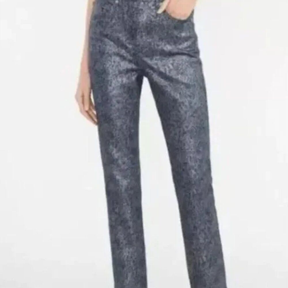Express Jeans Multi Metallic Denim Slim Fit Super High Rise Skinny Leg Size 8